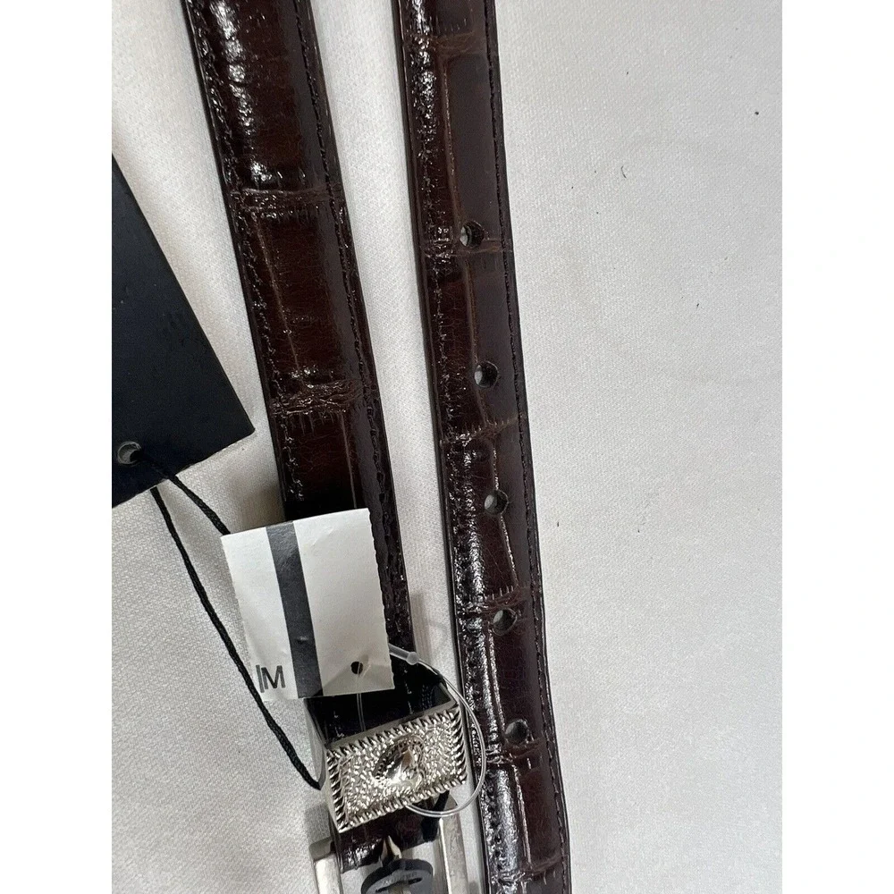 Mak Chantal Skinny Belt Womens L‎ Brown Leather Western Silver Buckle New